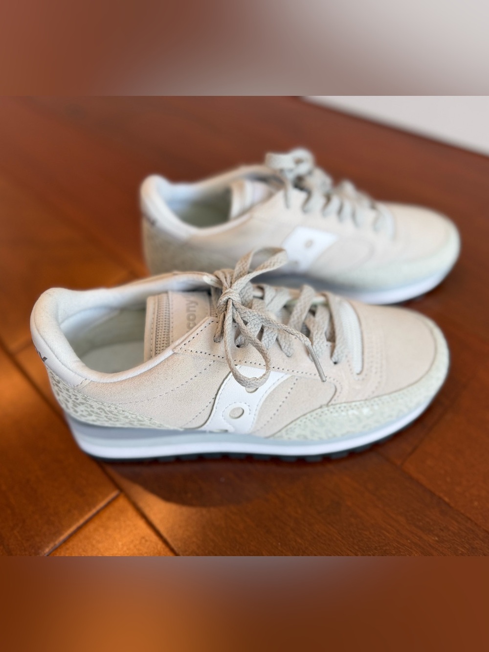 Saucony Beige and White Suede Sneaker